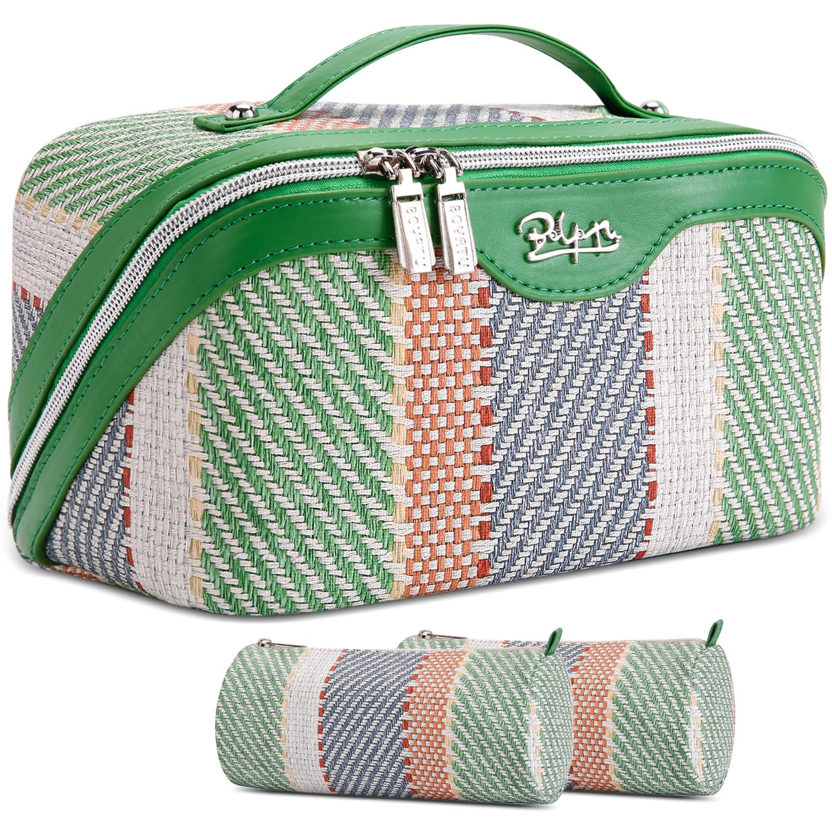BOYATU Travel Makeup Bag for Women: 3 Pcs Set Striped Make up Bag,Blue