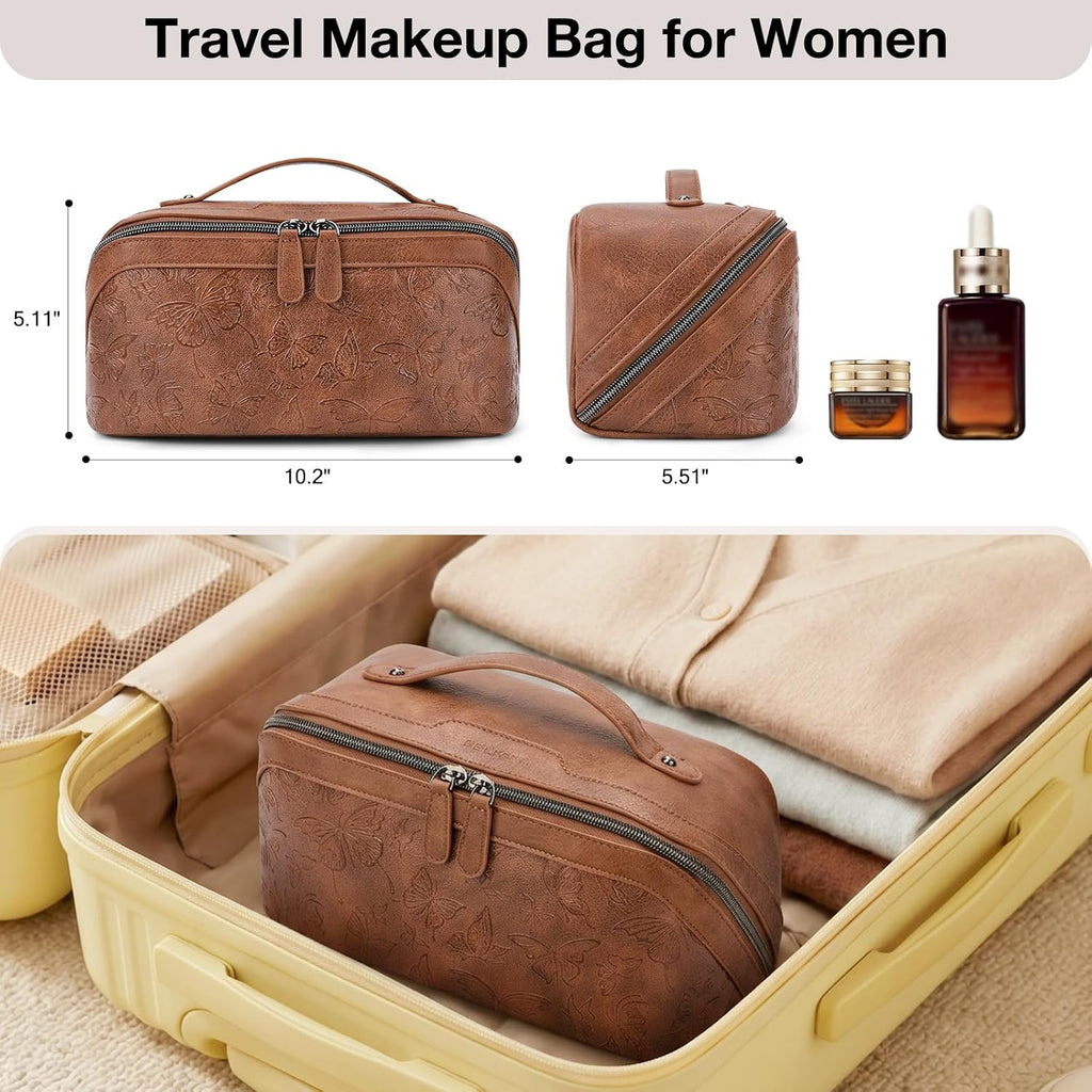 BELTANA Travel Makeup Bag for Women, Butterfly Flat Open Cosmetic Bag