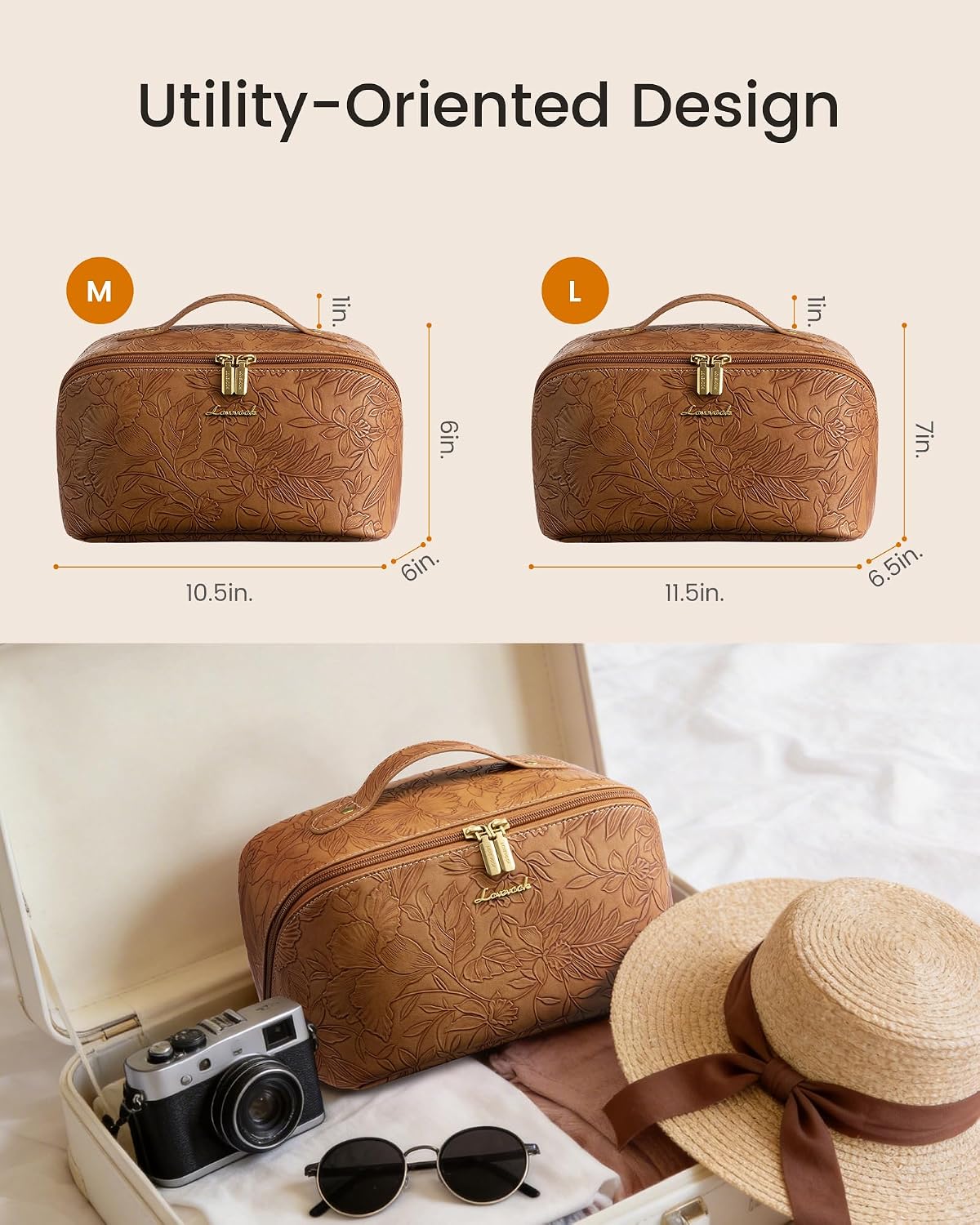LOVEVOOK Travel Makeup Bag for Women, 2Pcs Large Capacity Cosmetic Organizer Bag, Waterproof PU Leather, Flat Open Portable Small Toiletry Pouch for Skincare, Brushes