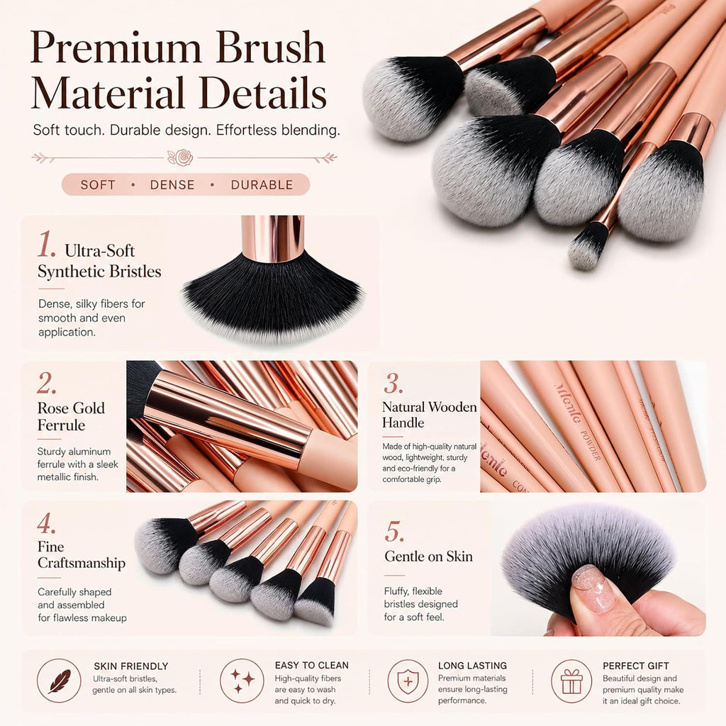 Mlemle Professional 10‑Pcs Makeup Brushes Set for Women,Girls,Beginner&Pros