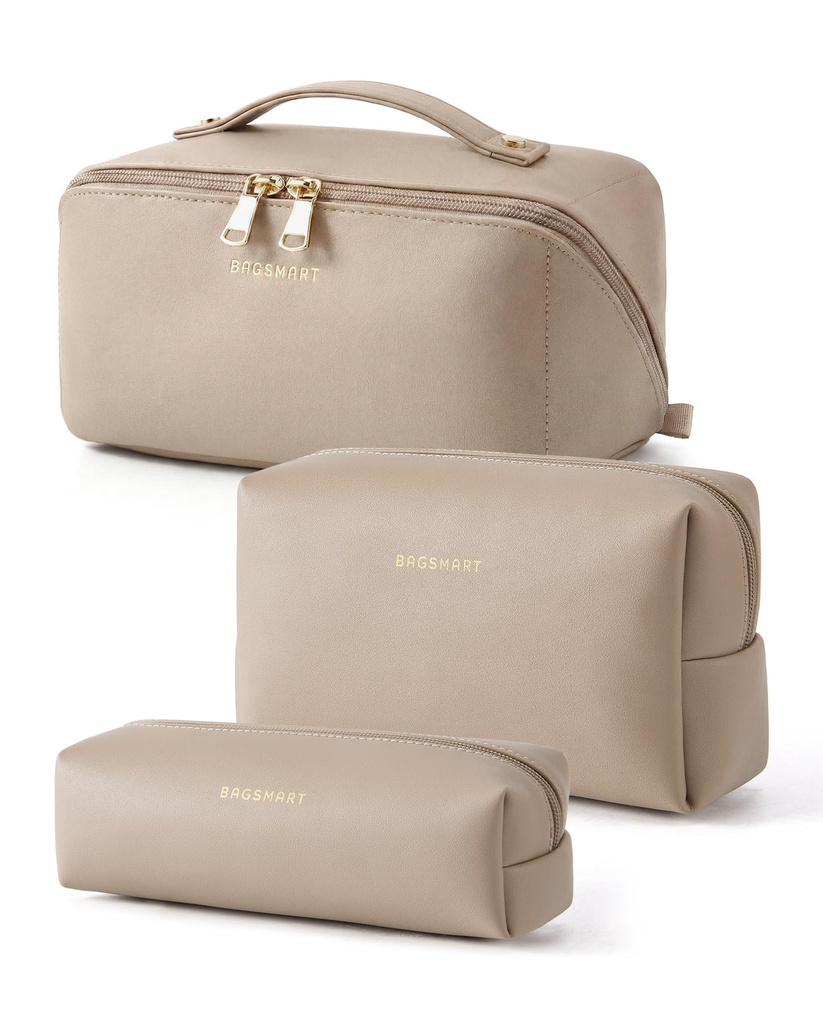 BAGSMART Makeup Bag Travel Cosmetic Bag,Women Toiletry Case, Classic Brown