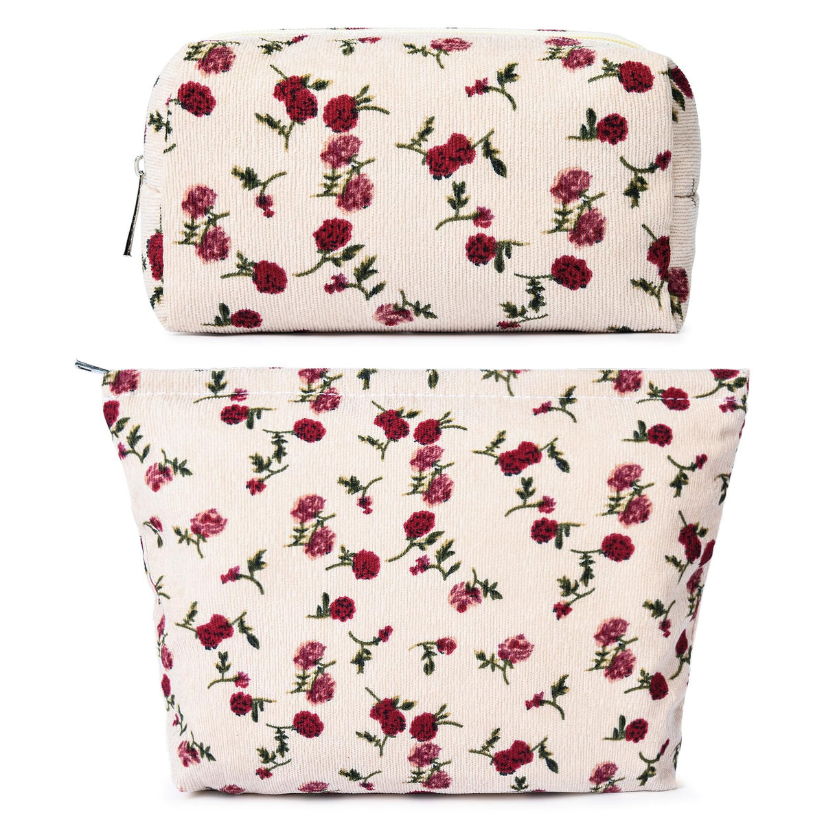 SOIDRAM 2 Pieces Makeup Bag Large Checkered Cosmetic Bag Capacity Canvas Mix Travel Toiletry Bag Organizer Cute Makeup Brushes Aesthetic Accessories Storage Bag for Women, Checkered Mix Rose Red