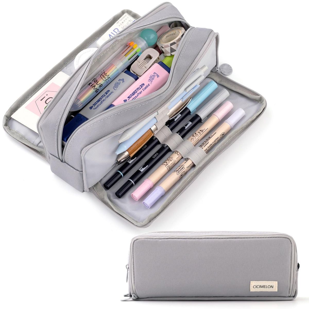 CICIMELON Large Capacity Pencil Case 3 Compartment Pouch Pen Bag for School Teen Girl Boy Men Women (Pink)