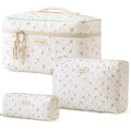 HBselect Quilted Makeup Bag, 3Pcs Cotton Large Travel Makeup Bags Organizer