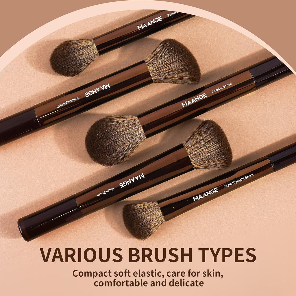 MAANGE 14-Piece Makeup Brush Set with Aluminum Ferrule- Premium Synthetic Makeup Brushes Kit Foundation Powder Brush Eye Shadow for Beginners & Professionals(Dark Coffe)
