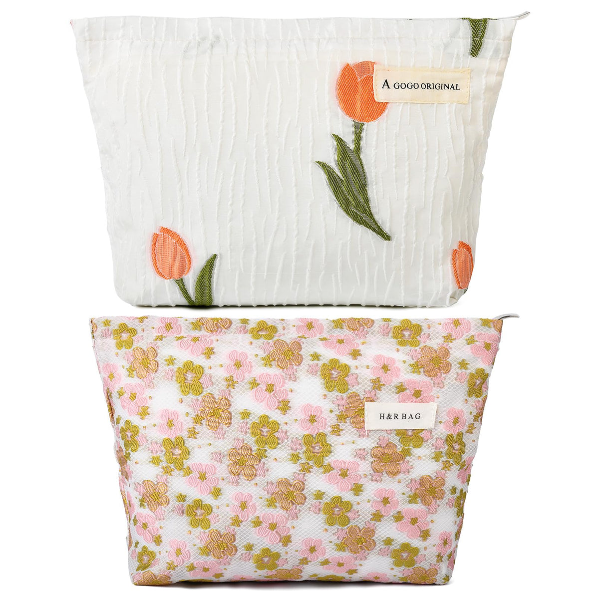 SOIDRAM 2 Pieces Makeup Bag Large Checkered Cosmetic Bag Capacity Canvas Mix Travel Toiletry Bag Organizer Cute Makeup Brushes Aesthetic Accessories Storage Bag for Women, Checkered Mix Rose Red