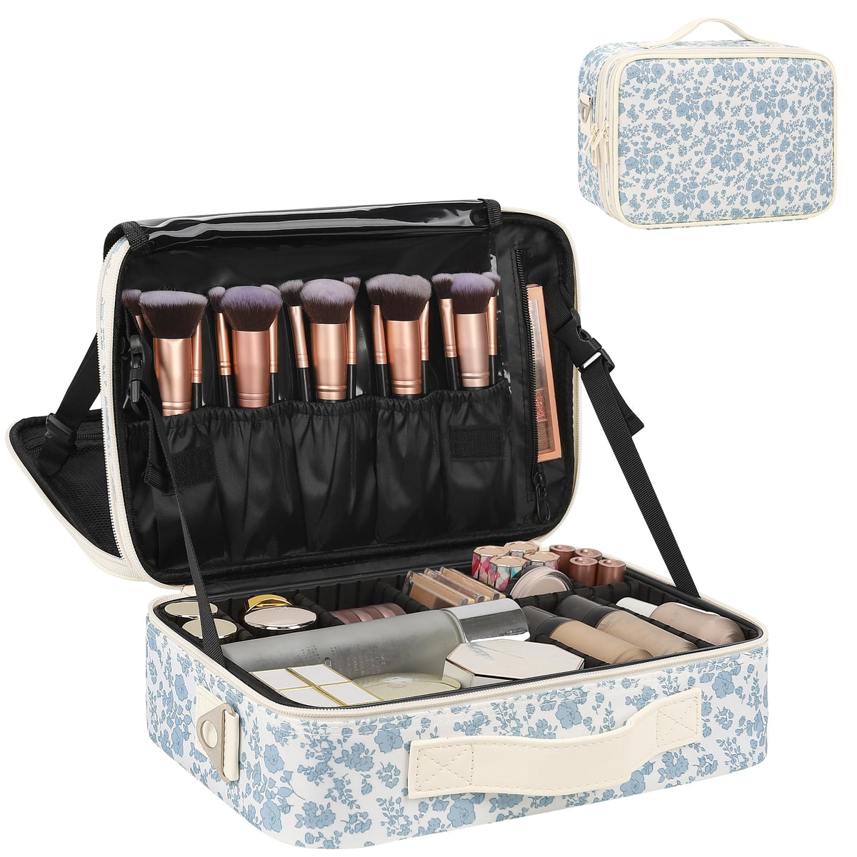 Relavel Makeup Bag Travel Train Case Cosmetic Organizer with Divider, Black