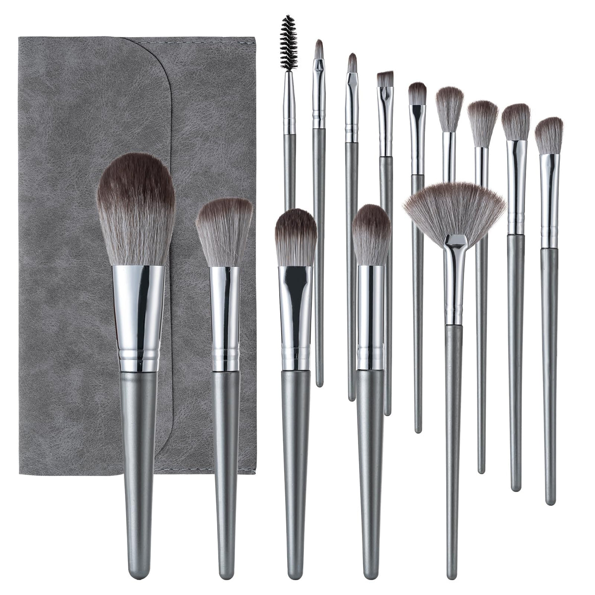 Amrules 14 Pcs Professional Makeup Brush Set, with PU Bag, Grayish