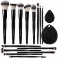 Real Perfection Makeup Brushes Set 14 Pcs with 1 Foldable Silicone Cleaner Bowl and 1 Powder Puff, Professional Foundation Eyeshadow Concealer Blush Powder Bronzer Make up Brushes Kit - Black