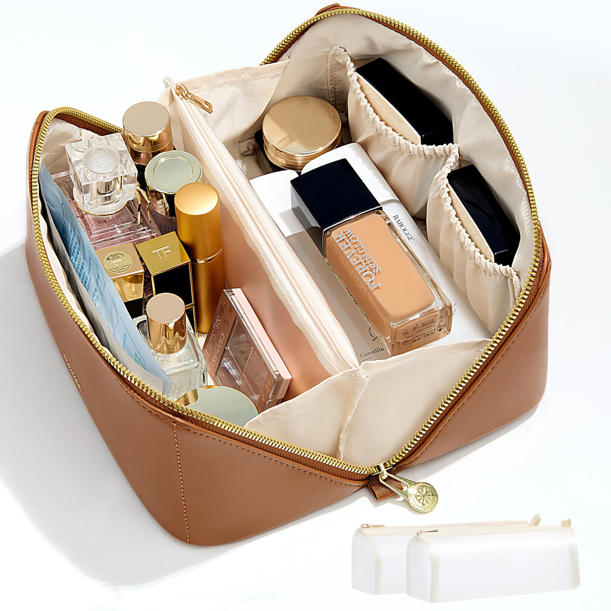 SHOWKOO Cosmetic Bag for Women, WideOpen Travel Makeup Bag with Compartment