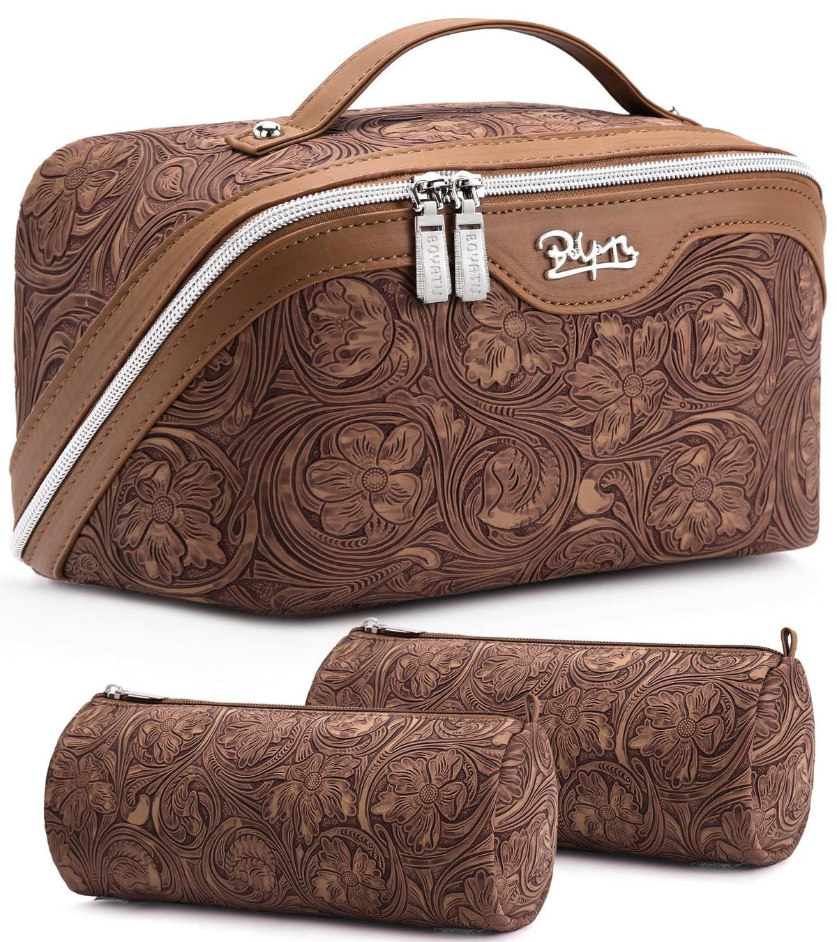 BOYATU Travel Makeup Bags Cosmetic Organizer Bag: Floral Make up Bag