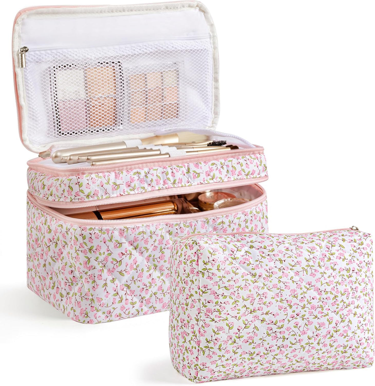HBselect 2Pcs Travel Makeup Bag Large Quilted Cosmetic Bag Make up Bag