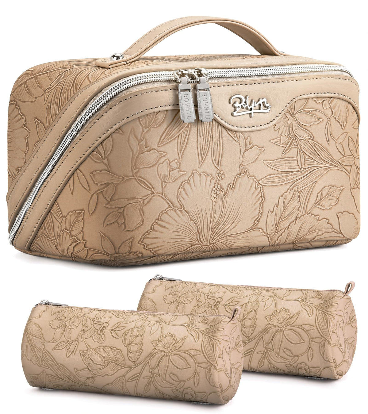 BOYATU Travel Makeup Bags Cosmetic Organizer Bag: Floral Make up Bag