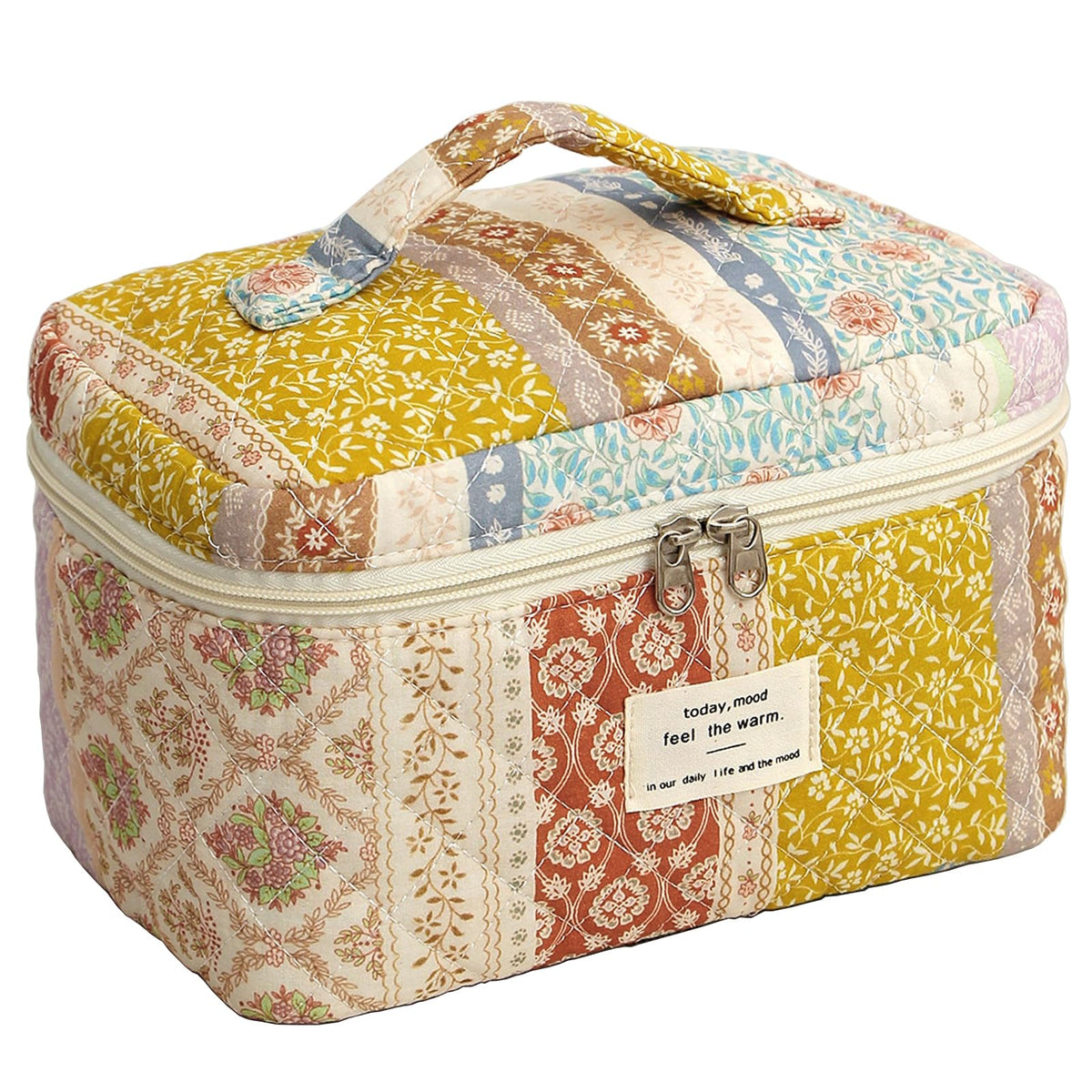 Large Makeup Bag, Cute Cosmetic Bags for Women, Floral Quilted Makeup Bag, Coquette Aesthetic Toiletry Bag,Travel Makeup Organizer Bags