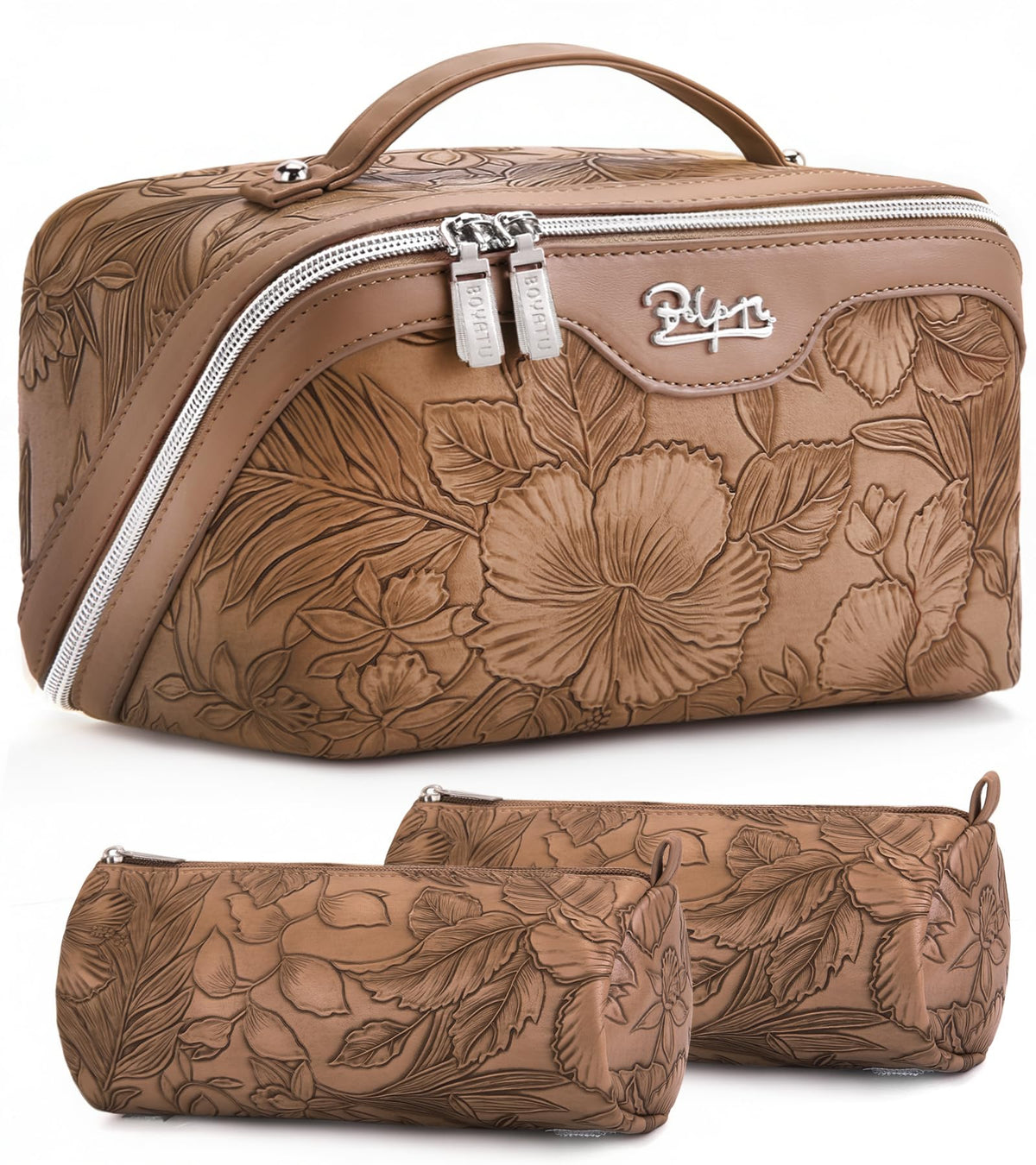 BOYATU Travel Makeup Bags Cosmetic Organizer Bag: Floral Make up Bag