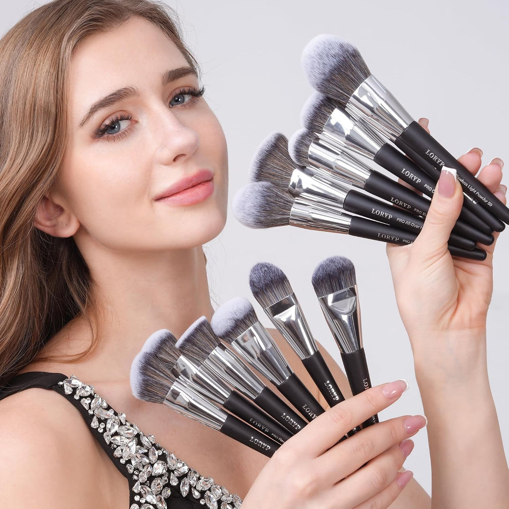 LORYP Professional Makeup Brush Set 32Pcs Matte Black Vegan Bristles