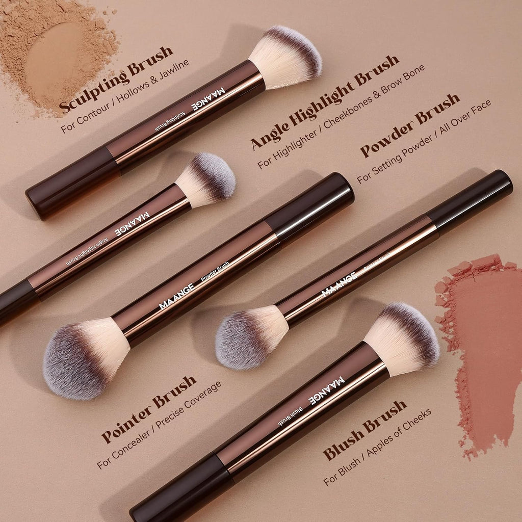 MAANGE 13 PCS Makeup Brushes Professional Make Up Brushes Premium Synthetic Powder Concealers Brushes Travel Makeup Brush Set with Case (Coffee)