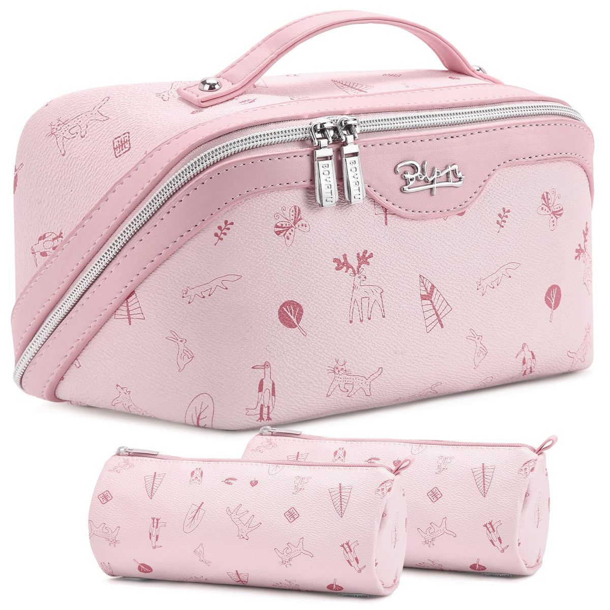 BOYATU Travel Makeup Bag Cosmetic Bags for Women: 3-Piece Make up Bag Set