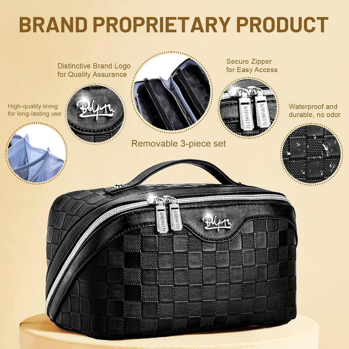 BOYATU Travel Makeup Bag Organizer: 3 Pcs Large Cosmetic Bags Set for Women