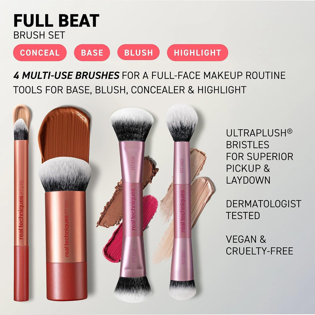 Real Techniques Full Beat Makeup Brush Set, 4-Piece Brush Kit