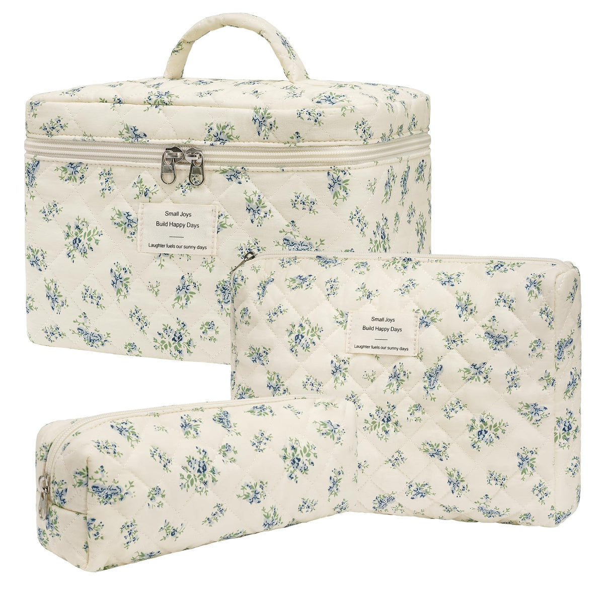 Makeup Bag,Quilted Cosmetic Bag,Large Floral Make Up Bag for Women,Cotton Makeup Bag Set,Flower Travel Toiletry Bag