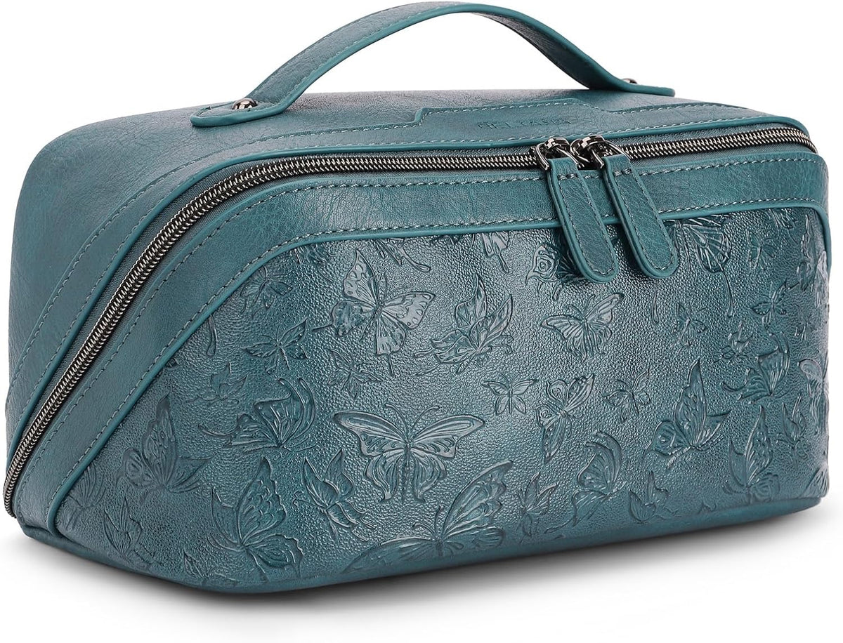 BELTANA Travel Makeup Bag for Women, Butterfly Flat Open Cosmetic Bag