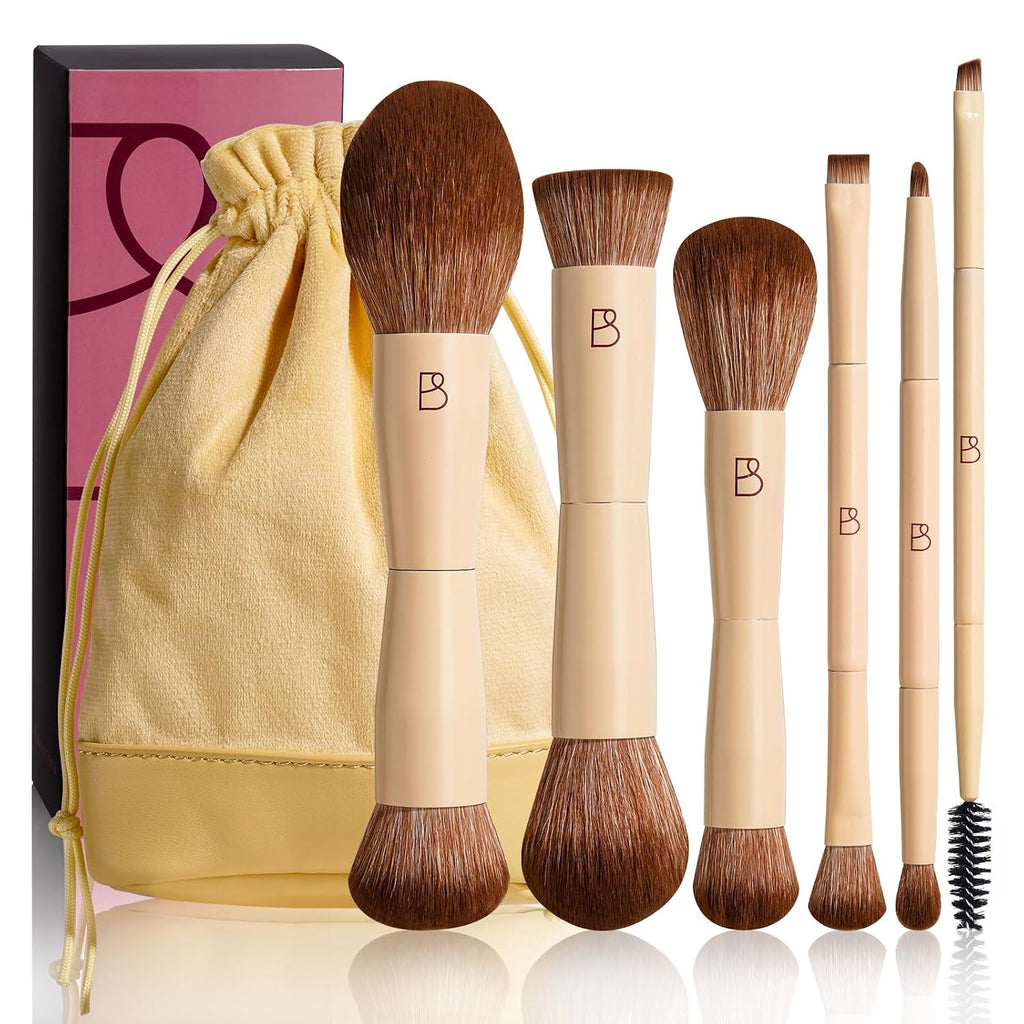 BS-MALL 6Pcs Double-Ended Makeup Brushes Travel Kit with Bag