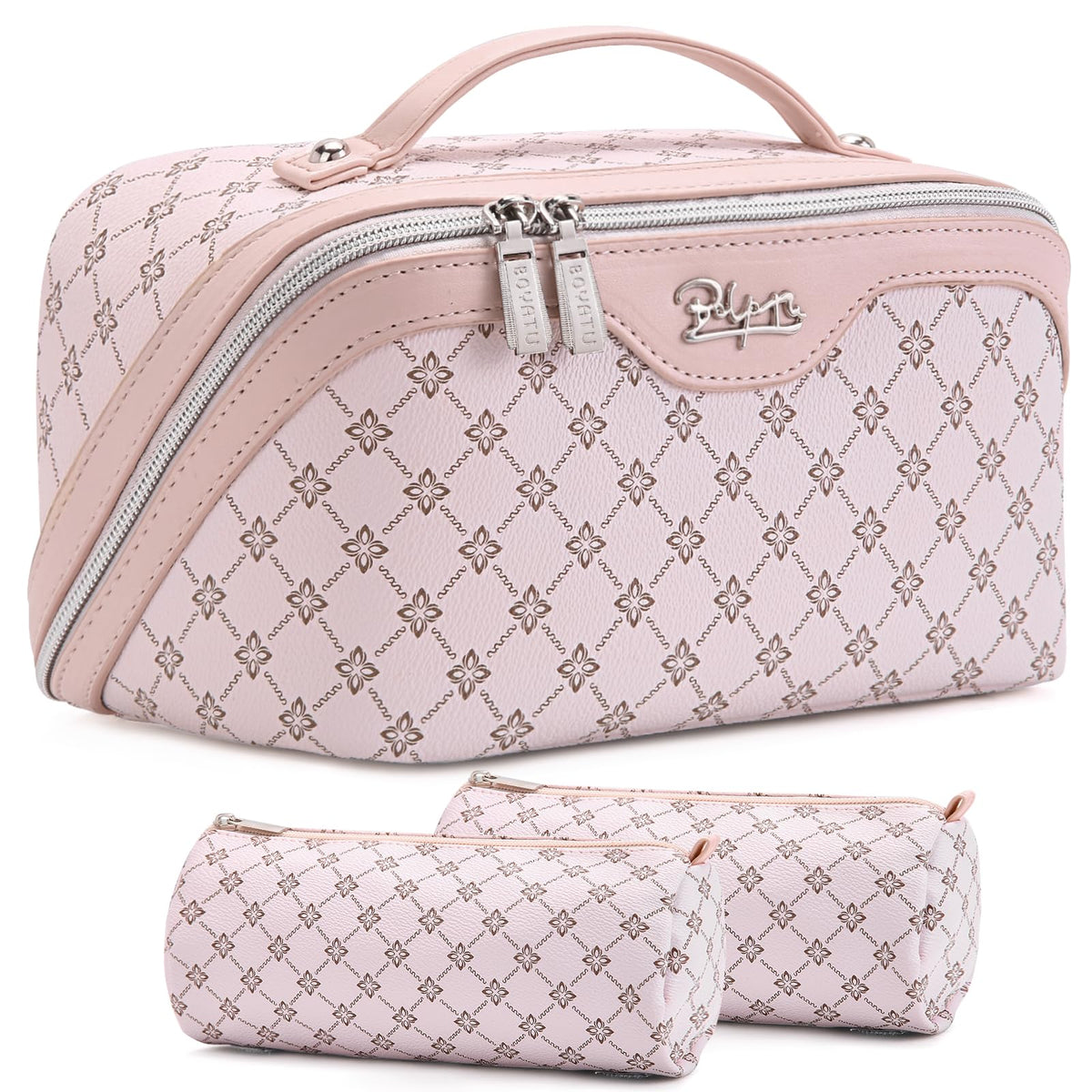BOYATU Travel Makeup Bag Cosmetic Bags for Women: 3-Piece Make up Bag Set