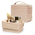 Minoisome Travel Makeup Bag,PU leather toiletry bag,make up organizer case for women,Large Capacity Cosmetic Bag,Wide-open Pouch Purse，Toiletries Accessories，Fold-Down Design and Adjustable Dividers.