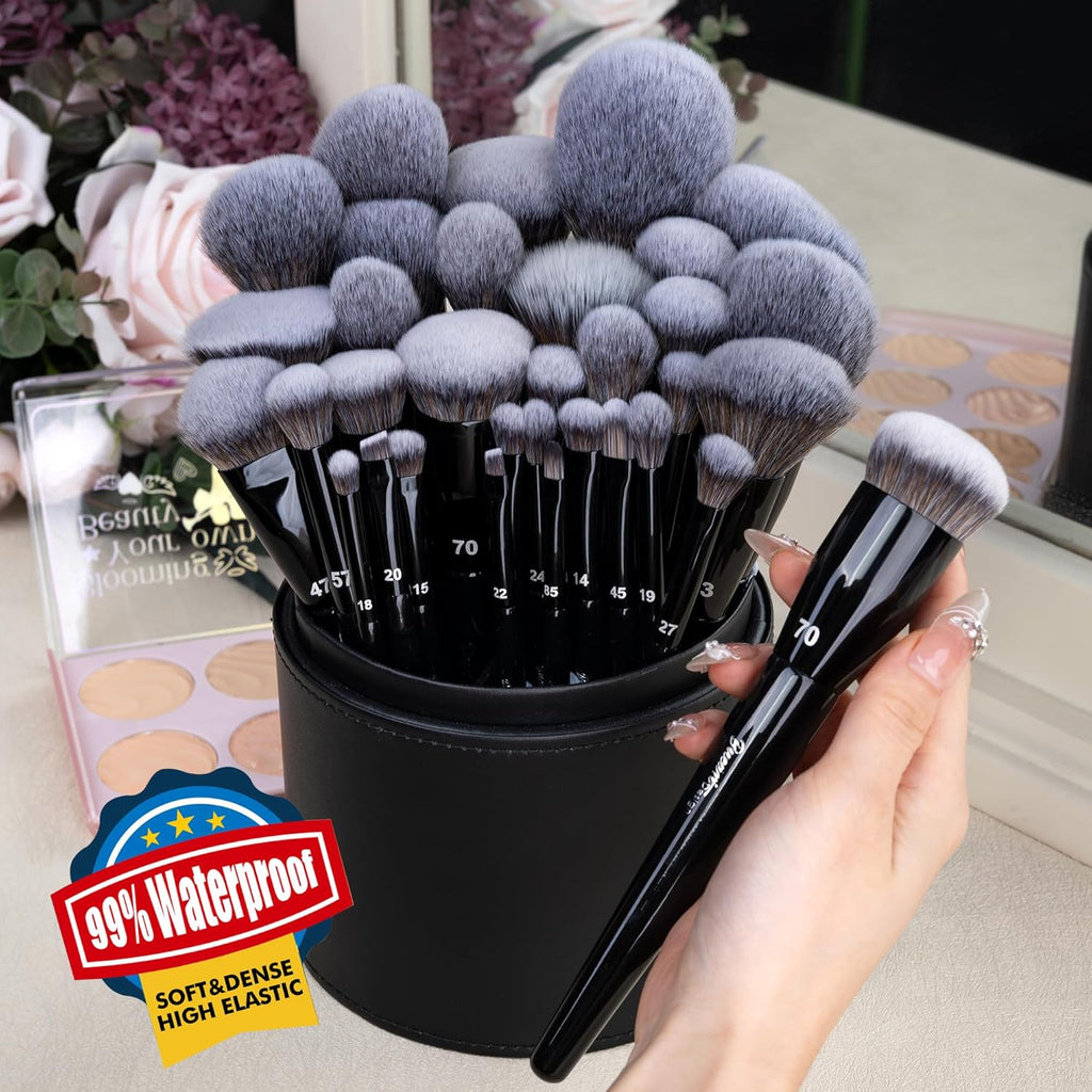 Bueart Design 32Pcs PRO Grade Makeup Brushes Set with Super large Holder, Premium Ultra-soft Synthetic Foundation Contour Powder Blush Concealer Eyeshadow Classic Black Make up Brush