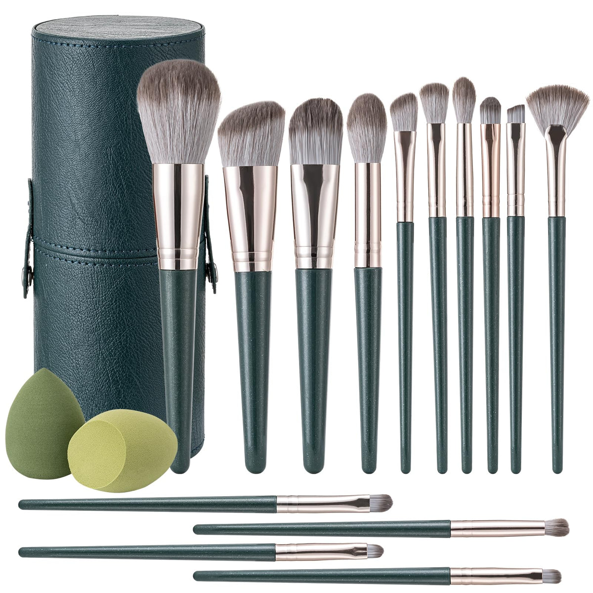 Amrules 14 Pcs Professional Makeup Brush Set, with PU Bag, Grayish