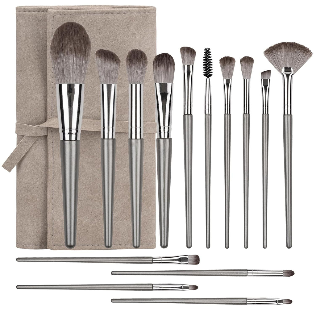 Amrules 14 Pcs Professional Makeup Brush Set, with PU Bag, Grayish