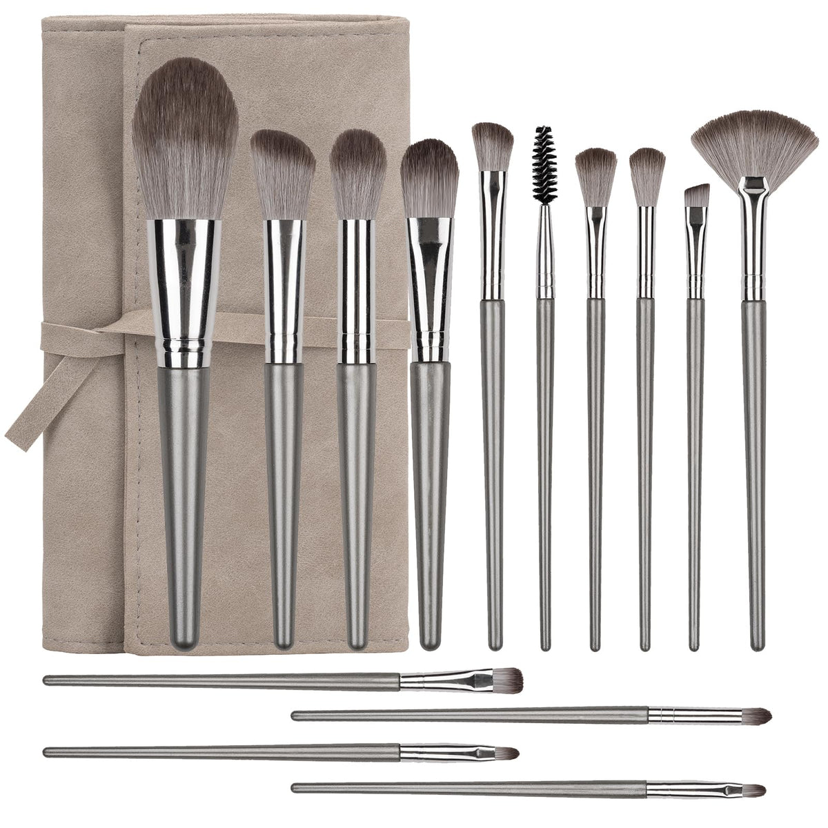 Amrules 14 Pcs Professional Makeup Brush Set, with PU Bag, Grayish