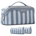 BOYATU Travel Makeup Bag for Women: 3 Pcs Set Striped Make up Bag,Blue