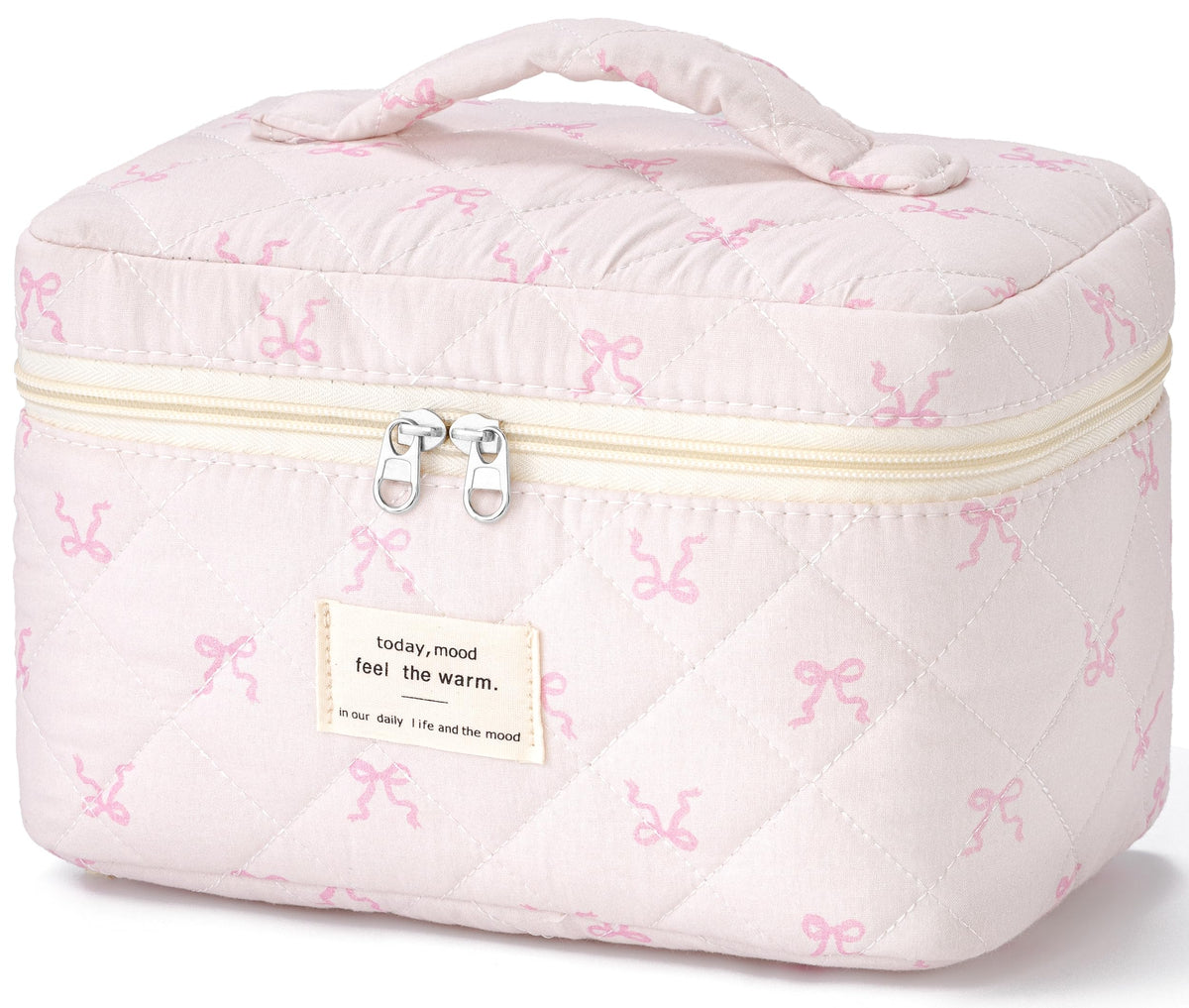 HBselect Large Quilted Makeup Bag for Women Cute Cotton Travel Cosmetic Bag