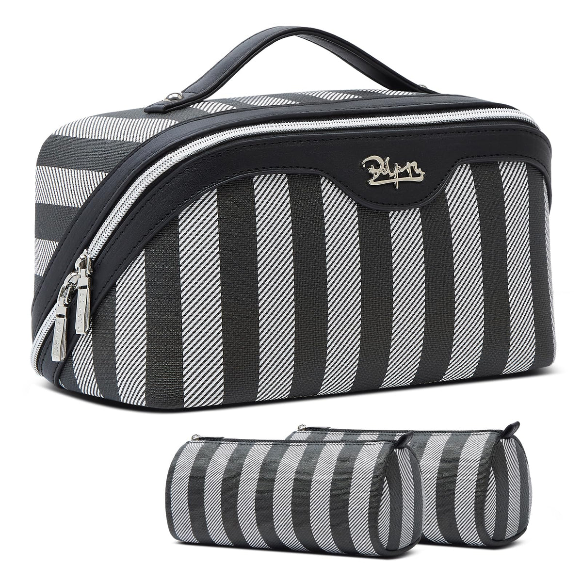BOYATU Travel Makeup Bag for Women: 3 Pcs Set Striped Make up Bag,Blue