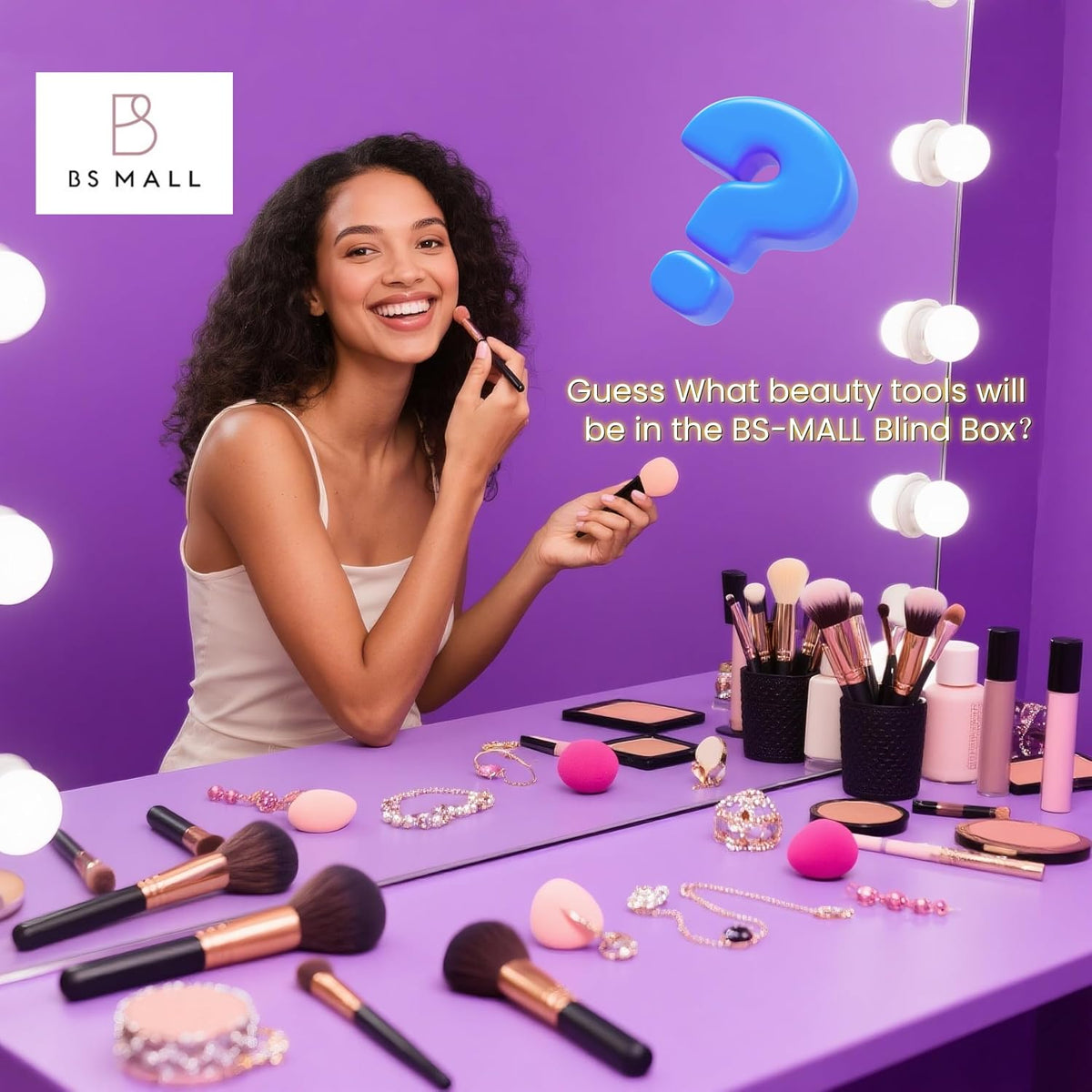 BS-MALL Makeup Brushes & Beauty Tools Assortment Box – Curated Collection of Makeup Brushes, Makeup Bag, Makeup Sponge, Hair Ties & More Professional Beauty Tools for Daily Use & Travel (M)