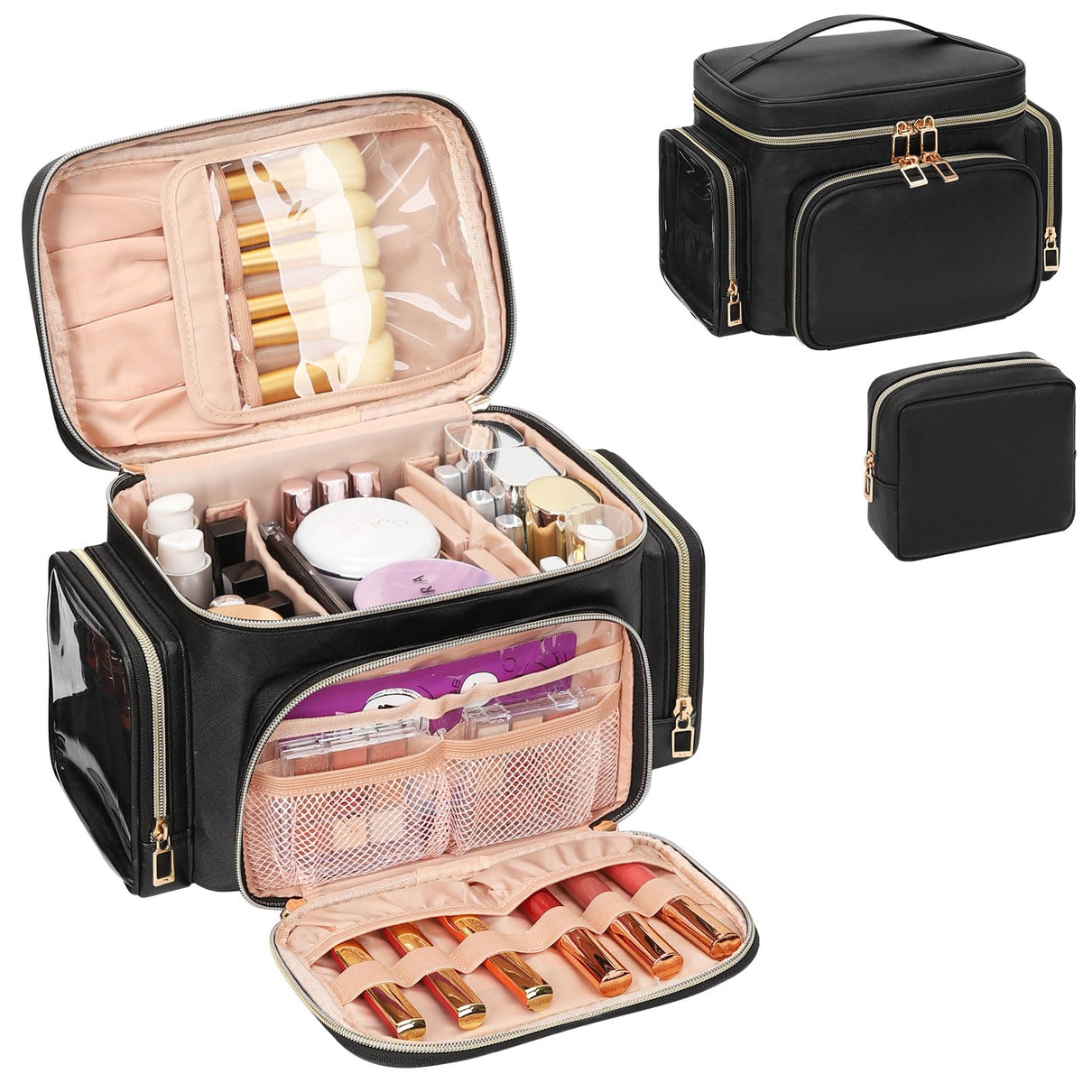 Bagmoly Large Makeup Bag, Travel Makeup Cosmetic Bag for Girls, Black
