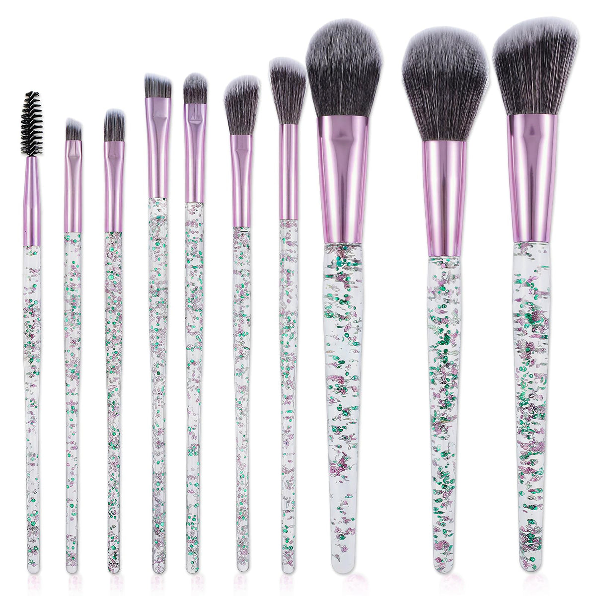 10 PCS Glitter Crystal Makeup Brush Set Cute Makeup Brushes Bling Professional Concealer Eye Shadow Eyeliner Blush Lip Blending Synthetic Brushes Tools Kit Face Cosmetics Blending Brushes for Women