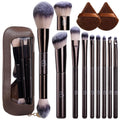 Travel Makeup Brush Set BS-MALL Ultra-Soft Synthetic Bristles Eyeshadow Brush, Foundation Brush for Liquid Makeup, Double-ended Travel Bag & Triangle Puff - Travel-friendly Multi-purpose Kit 10 Pcs