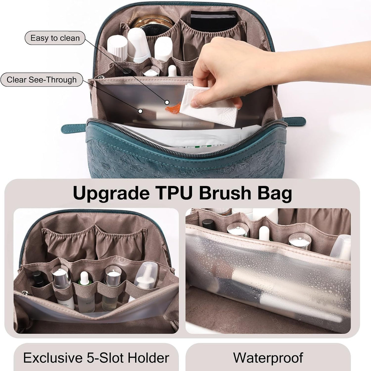 BELTANA Travel Makeup Bag for Women, Butterfly Flat Open Cosmetic Bag