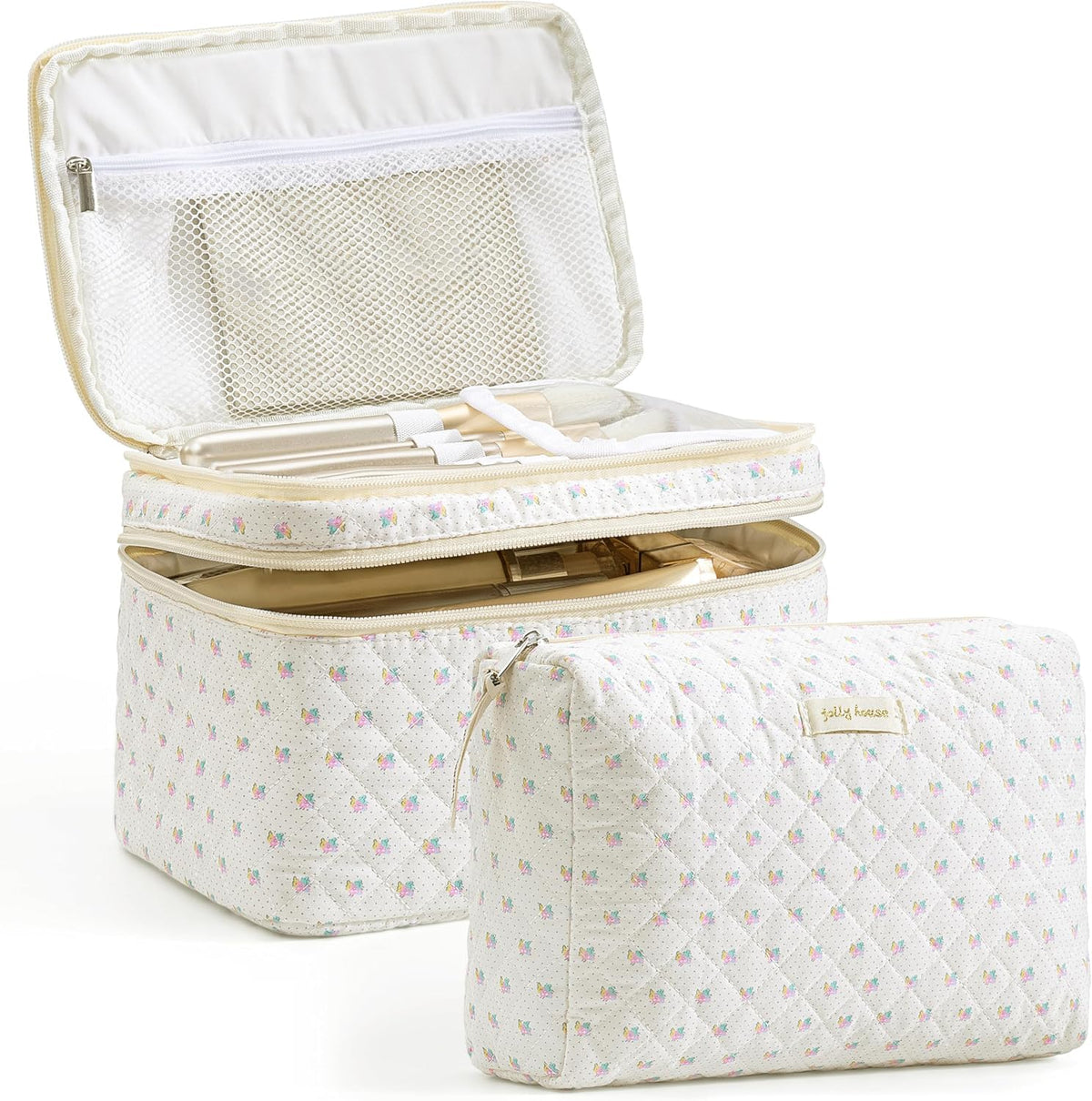 HBselect 2Pcs Travel Makeup Bag Large Quilted Cosmetic Bag Make up Bag