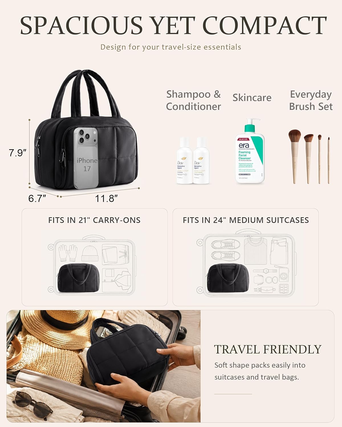 Marscamd Travel Toiletry Bag for Women, Medium Size, Puffy Makeup Organizer