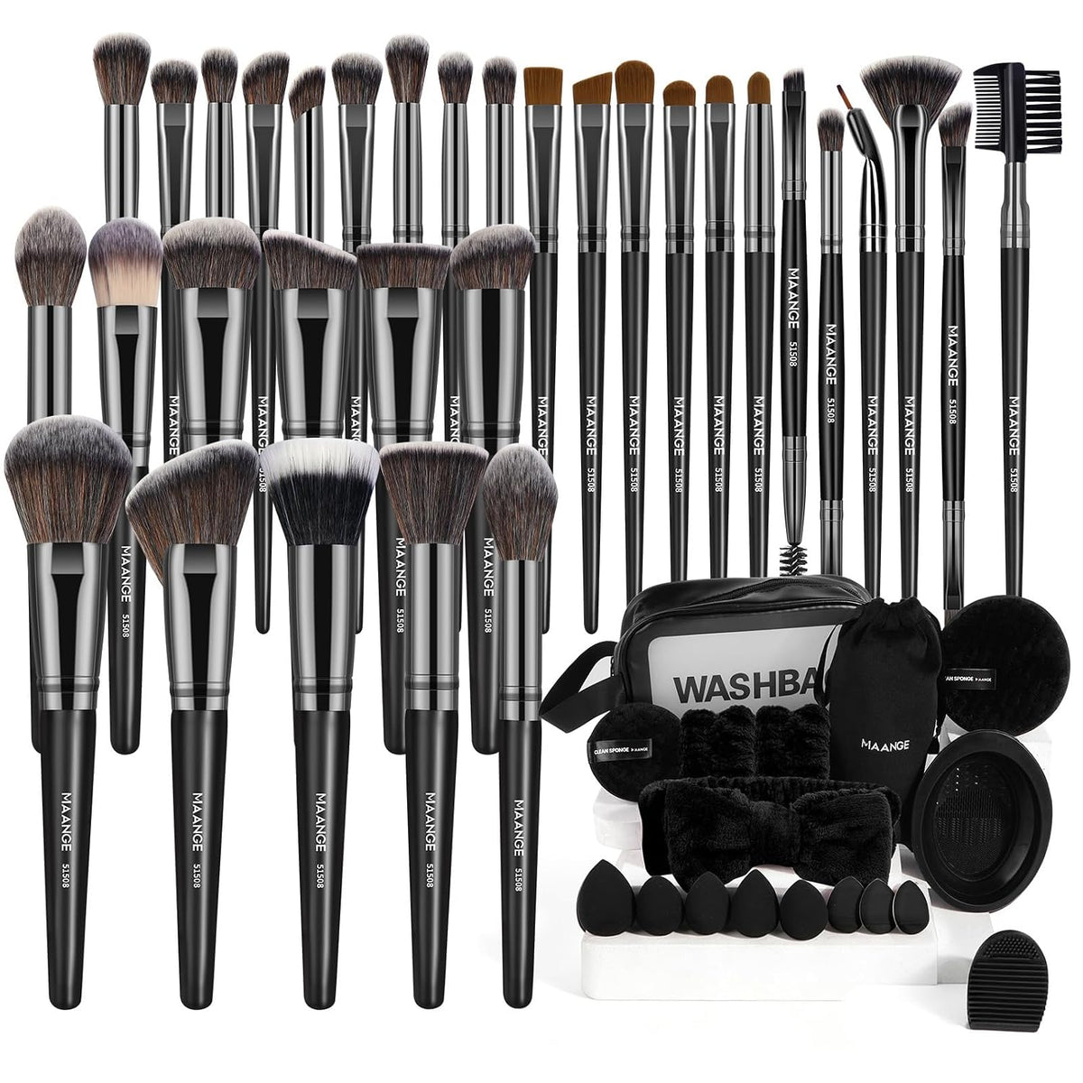 MAANGE Makeup Brushes 54 Pcs Makeup Tool Set, Multi-functional Makeup Kit Premium Synthetic Brush Make up Brushes Set for Women Girl (Black, 54 Pcs)