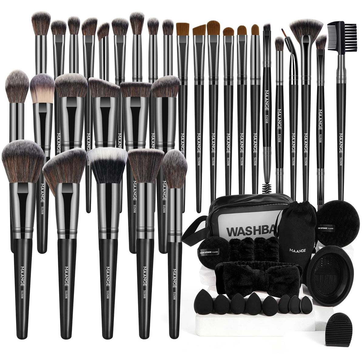 MAANGE Makeup Brushes 54 Pcs Makeup Tool Set, Multi-functional Makeup Kit Premium Synthetic Brush Make up Brushes Set for Women Girl (Black, 54 Pcs)