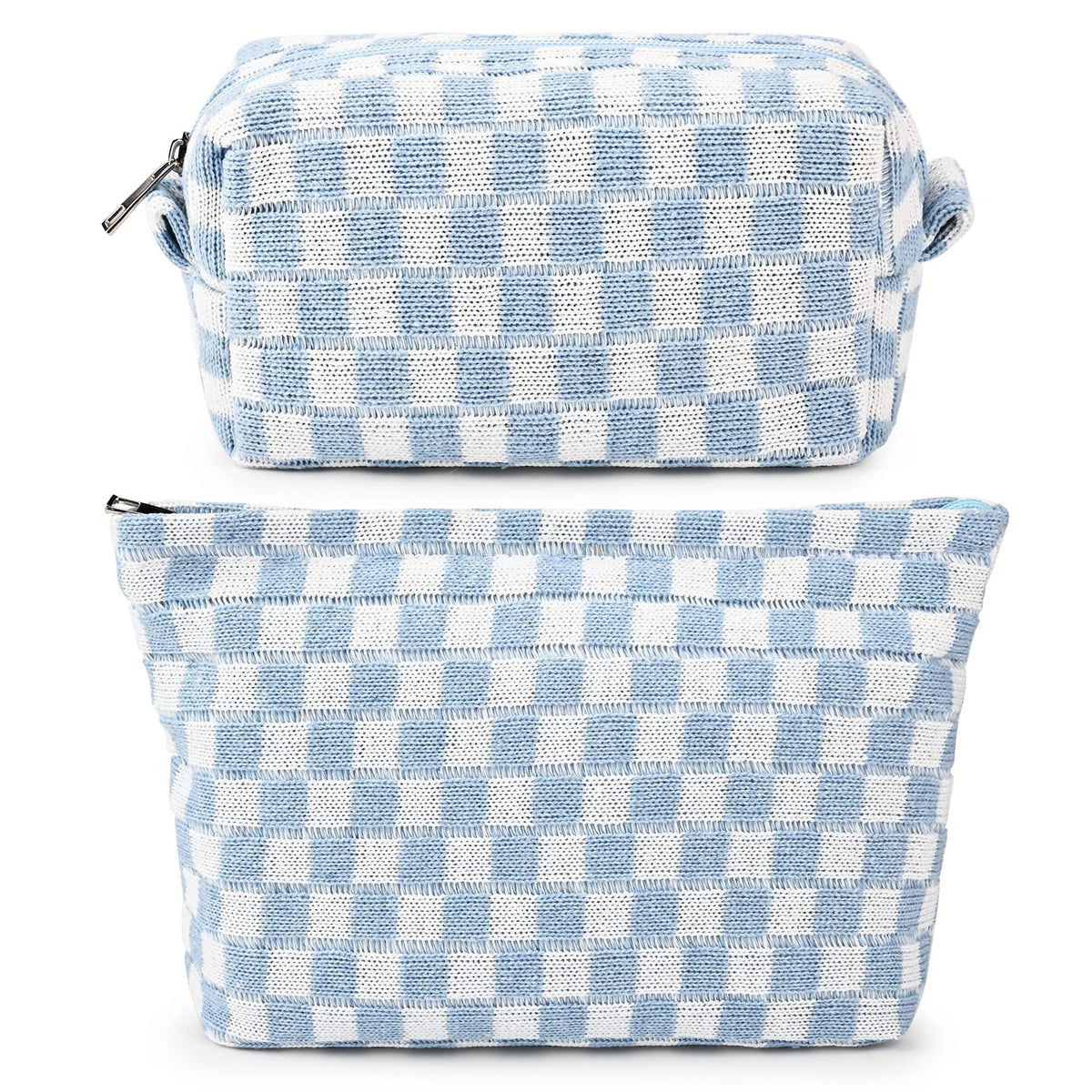 SOIDRAM 2 Pieces Makeup Bag Large Checkered Cosmetic Bag Capacity Canvas Mix Travel Toiletry Bag Organizer Cute Makeup Brushes Aesthetic Accessories Storage Bag for Women, Checkered Mix Rose Red