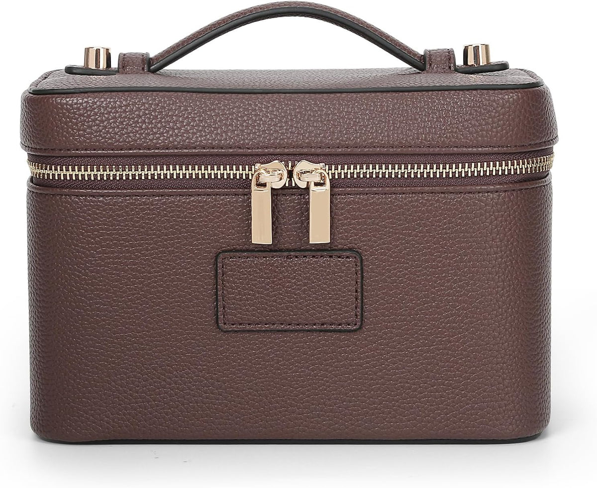 HiTotes Makeup Bag Vanity Case for Women Leather Cosmetic Bag Travel Toiletry Bags Portable Makeup Organizer Case