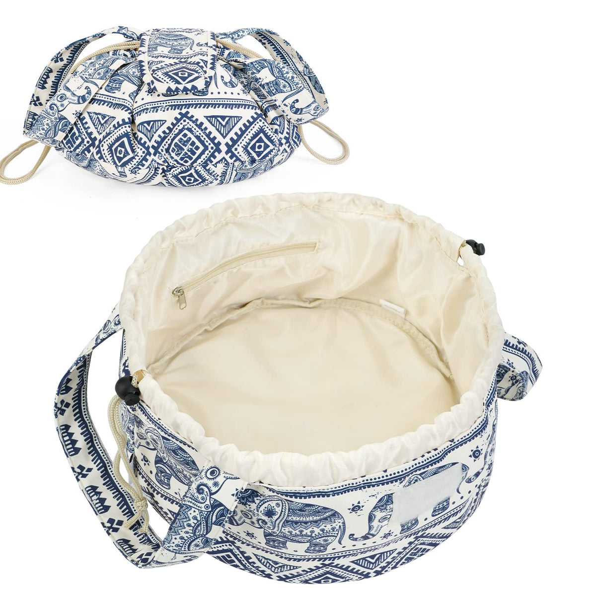 Narwey Lay Flat Drawstring Makeup Bag, Travel Toiletry Cosmetic Bag Women