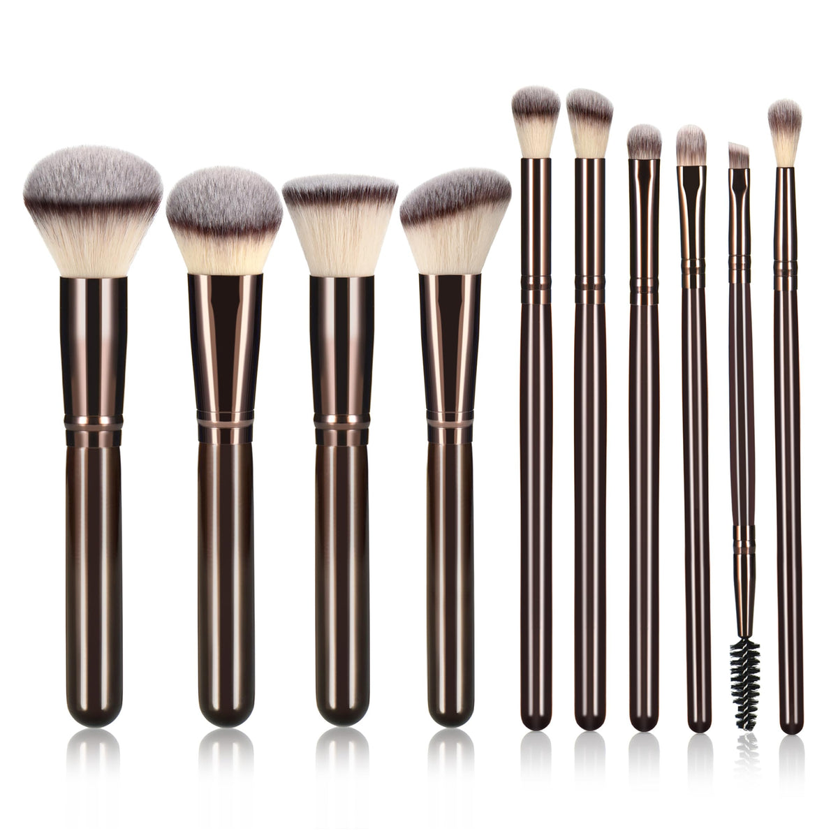 10 Piece Black brown Makeup Brushes and 10 Piece Makeup Sponge – Wooden Handle,with Soft Synthetic Bristles,|Professional Makeup Brushes set for Women & Girls|