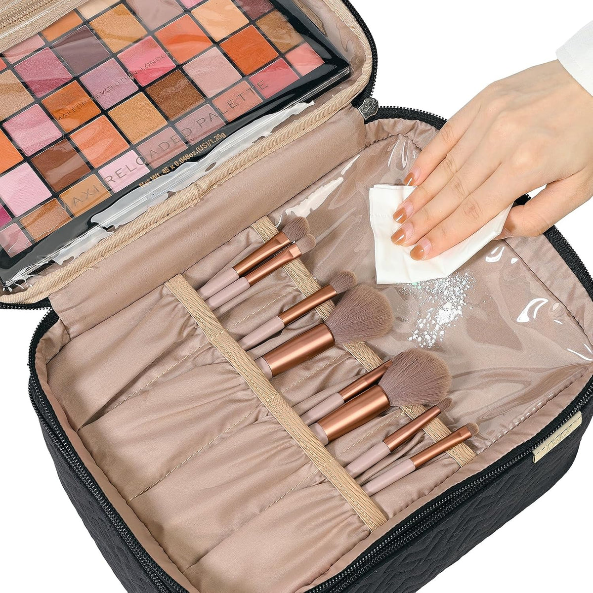 NISHEL Large Makeup Bag Organizer, Double Layer Cosmetic Travel Case